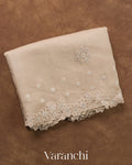 Off-white Floral Embroidered Pure Kora Silk Saree
