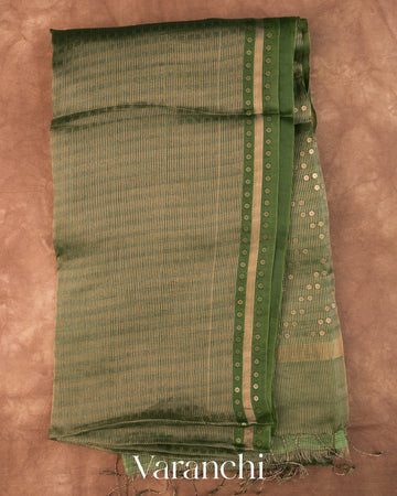 Forest Green with Sequin Embroidery Pure Muslin Silk Handloom Saree