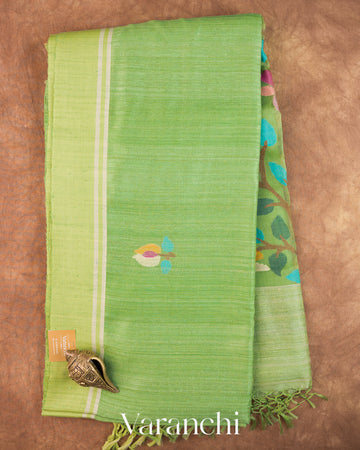 Pista Green Jamdani Pure Matka Silk Handloom Saree