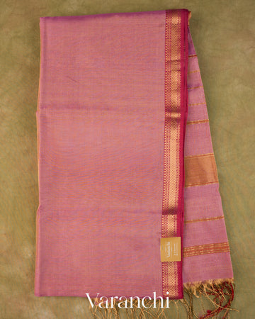 Mauve Pure Maheshwari Silk Cotton Tissue Handloom Saree