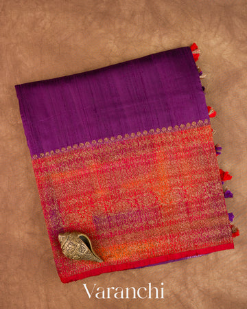 Purple Hand Brushed Pure Raw Silk Handloom Saree