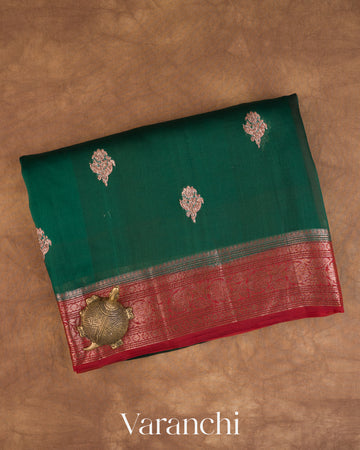 Bottle Green Pure Kora Silk Handloom Saree