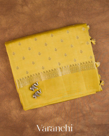 Lemon Yellow Pure Dupion Silk Saree