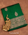 Dark Green Pure Raw Silk Handloom Saree