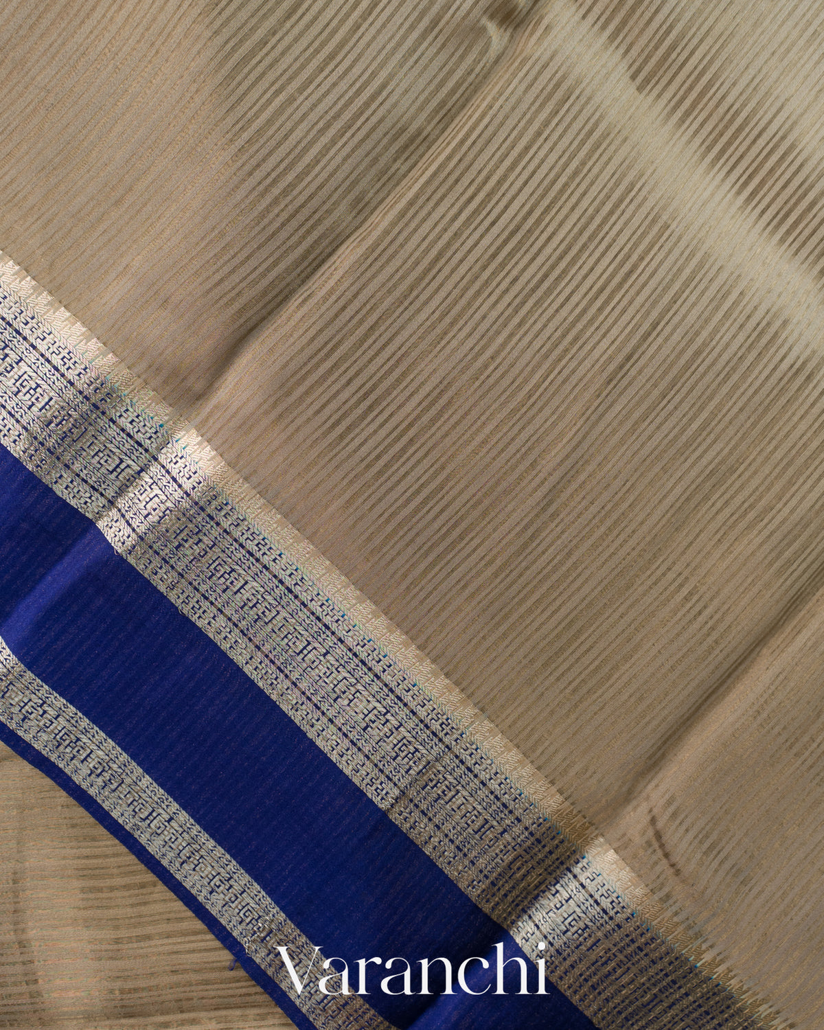 Deep Beige Striped Pure Katan Silk Saree