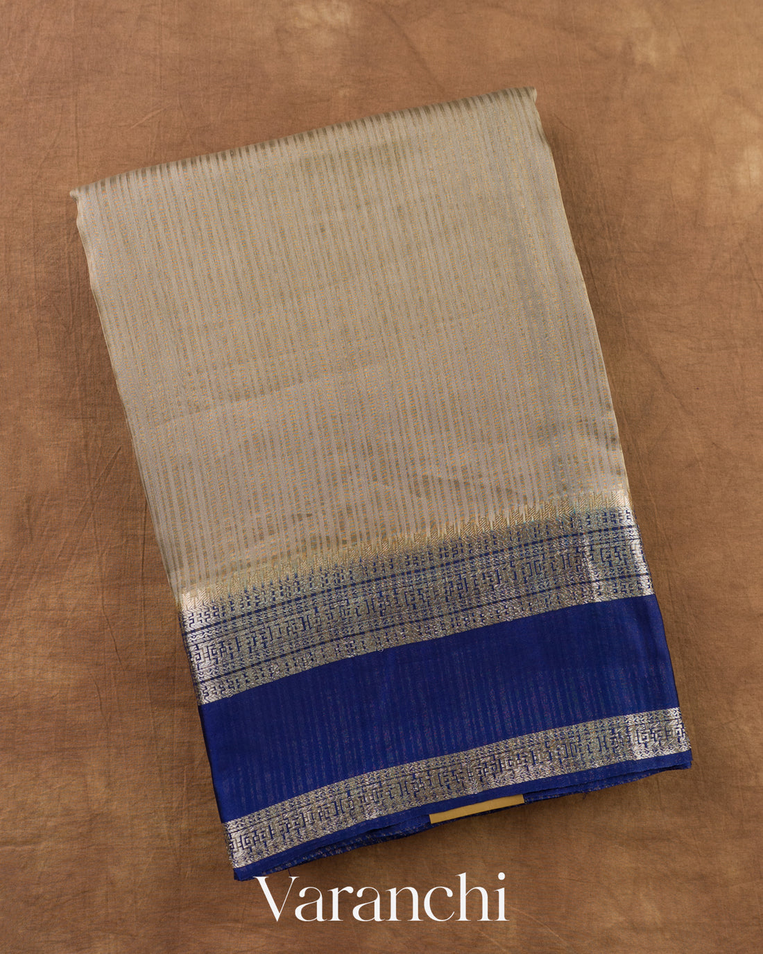 Deep Beige Striped Pure Katan Silk Saree