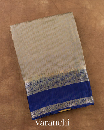 Deep Beige Striped Pure Katan Silk Saree