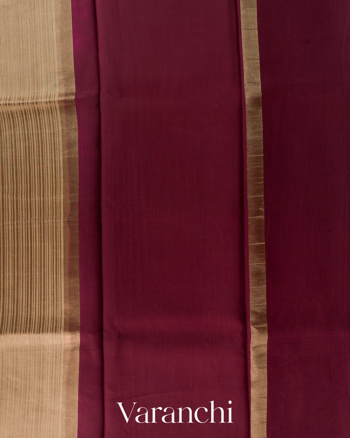 Deep Beige Striped Pure Katan Silk Saree