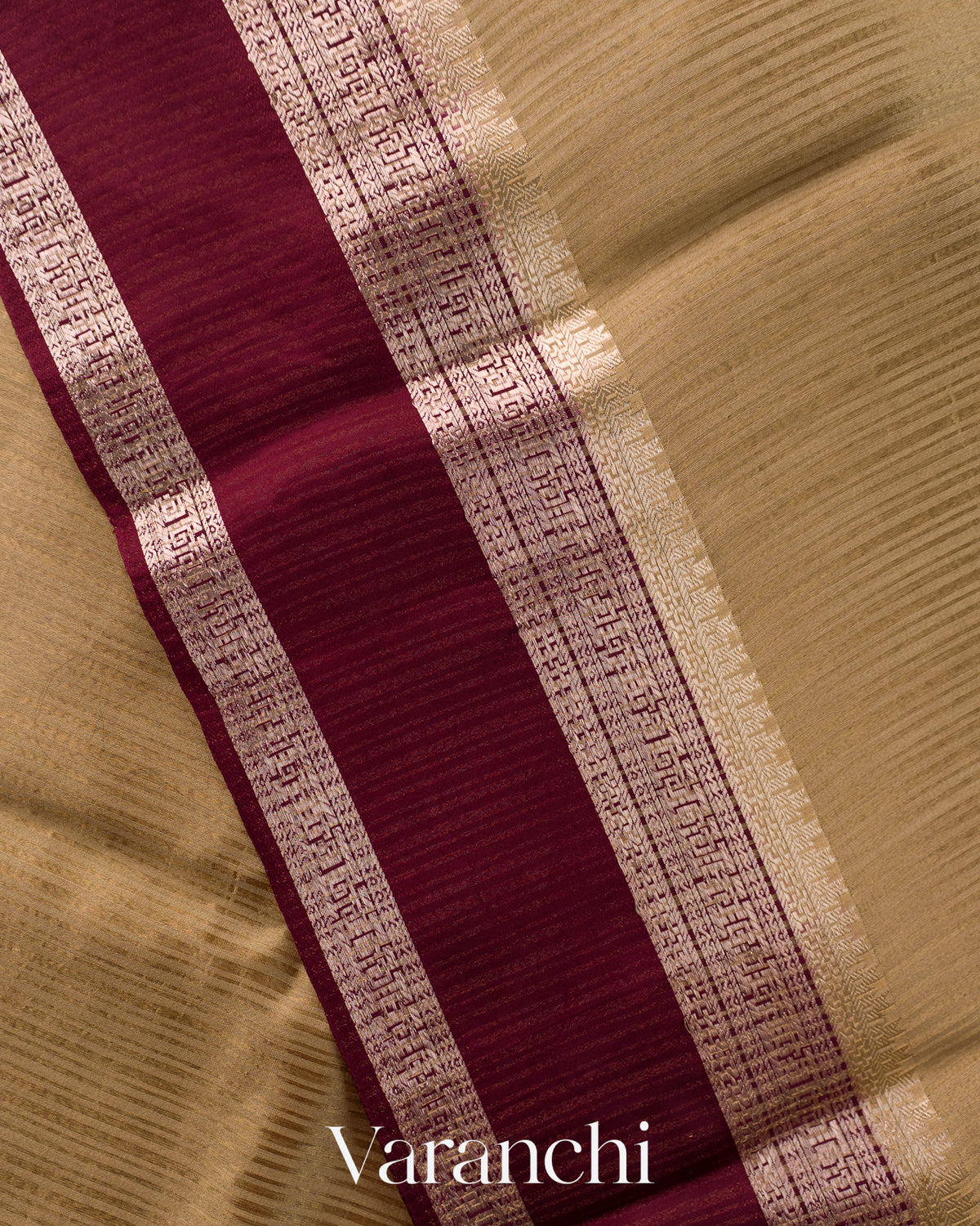 Deep Beige Striped Pure Katan Silk Saree