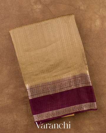 Deep Beige Striped Pure Katan Silk Saree
