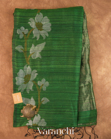 Forest Green Floral Jamdani Pure Matka Silk Handloom Saree