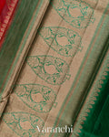 Tomato Red Lehariya Pure Tussar Silk Saree — Pallu