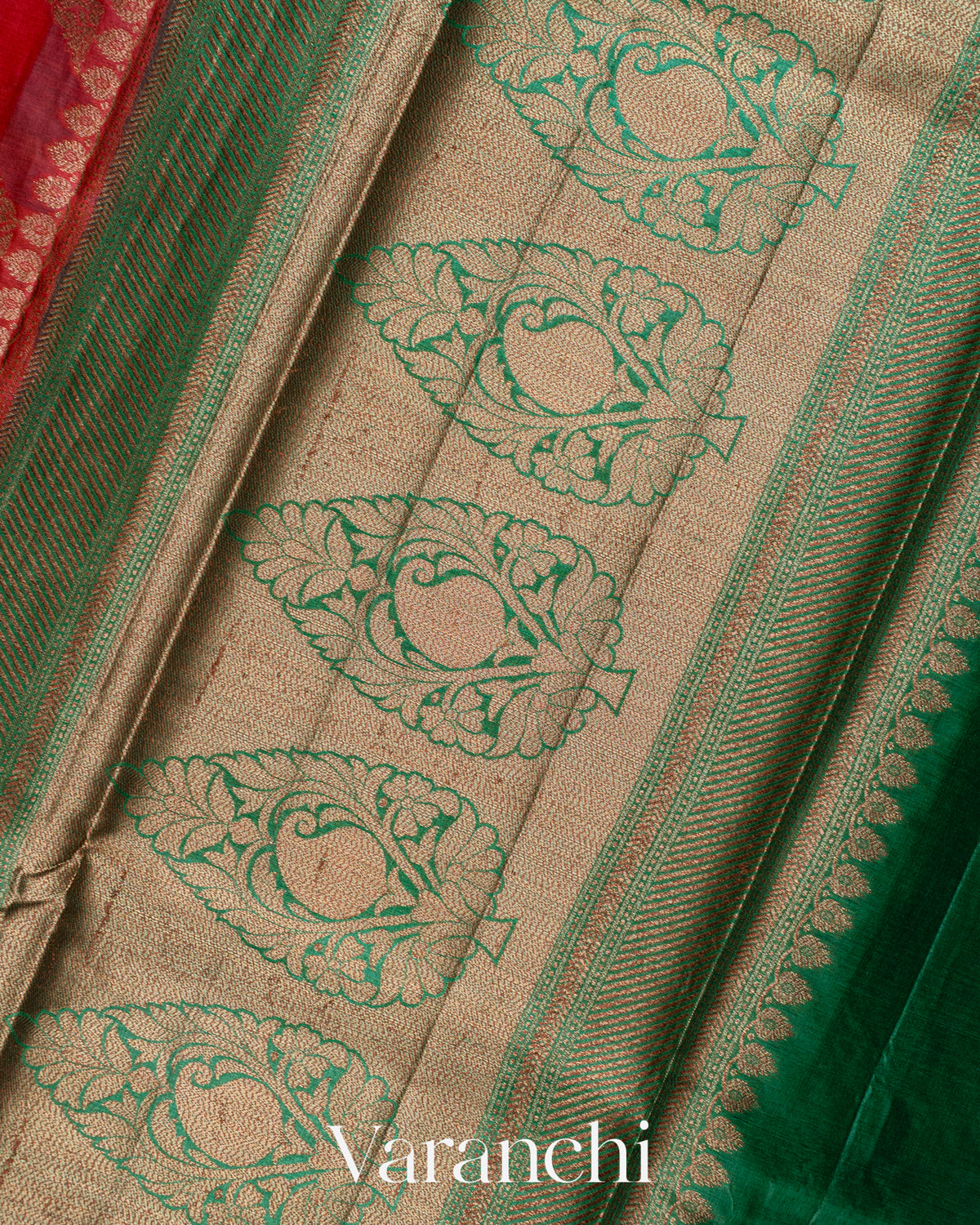Tomato Red Lehariya Pure Tussar Silk Saree — Pallu