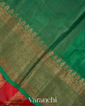 Tomato Red Lehariya Pure Tussar Silk Saree — Blouse
