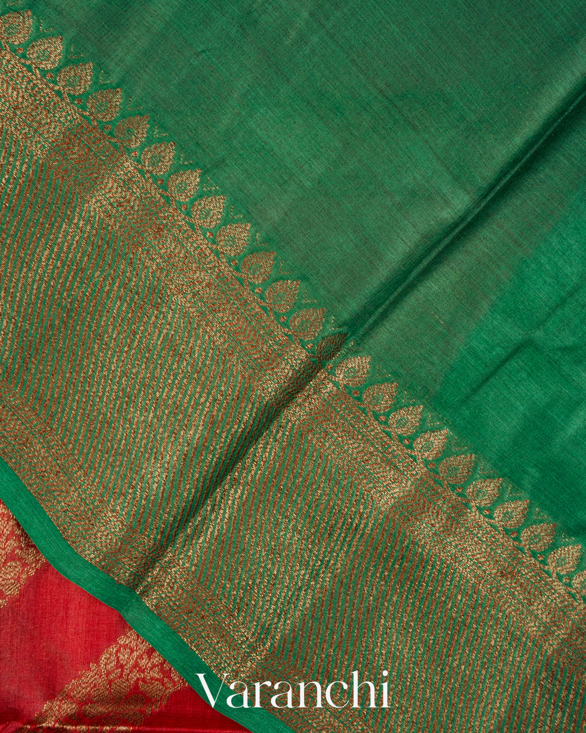 Tomato Red Lehariya Pure Tussar Silk Saree — Blouse