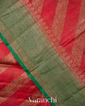 Tomato Red Lehariya Pure Tussar Silk Saree — Border
