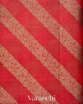 Tomato Red Lehariya Pure Tussar Silk Saree — Body