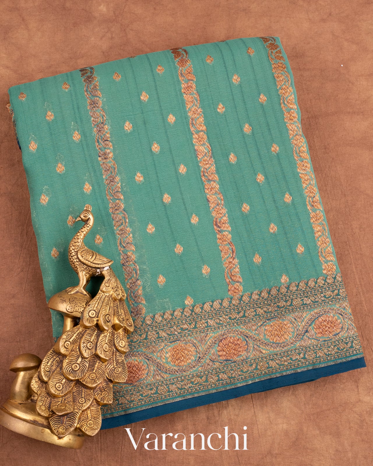 Light Sea Green Pure Khaddi Georgette Silk Handloom Saree