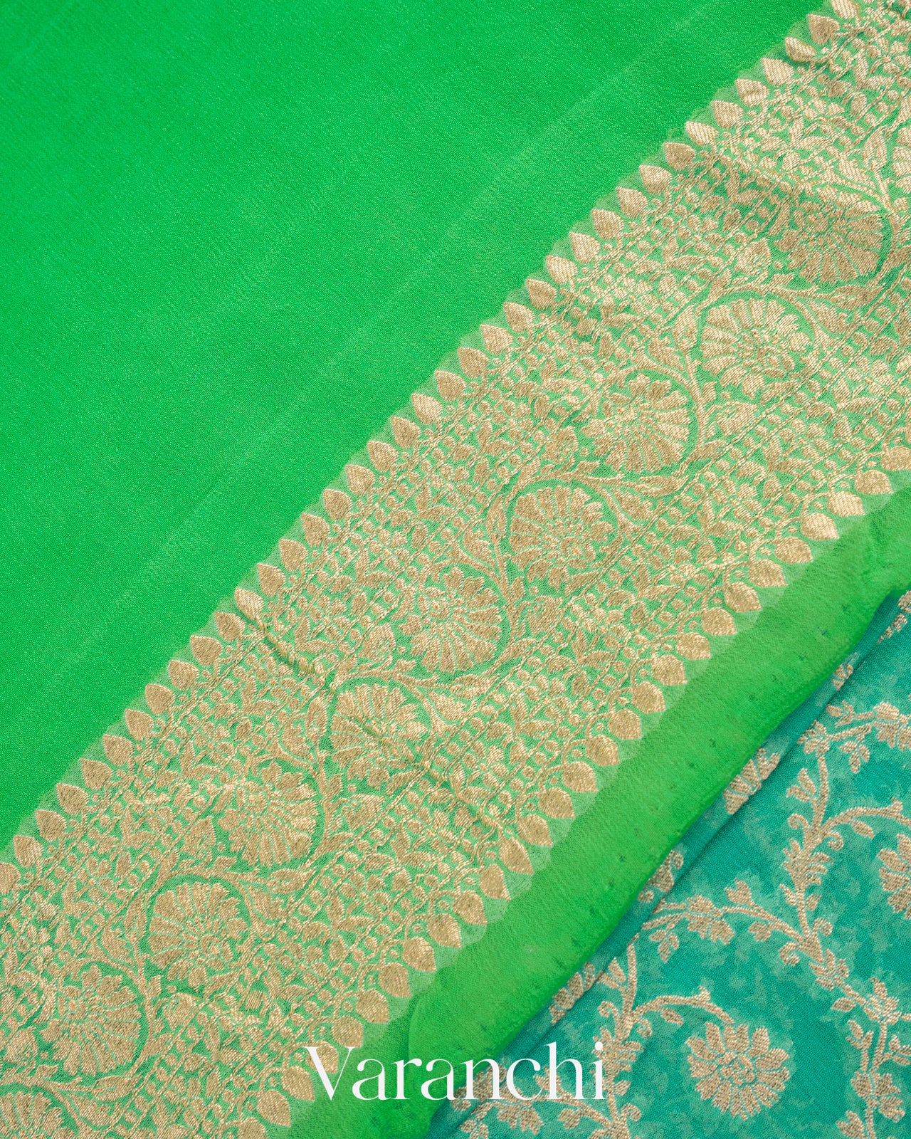 Aqua Green Pure Georgette Silk Handloom Saree