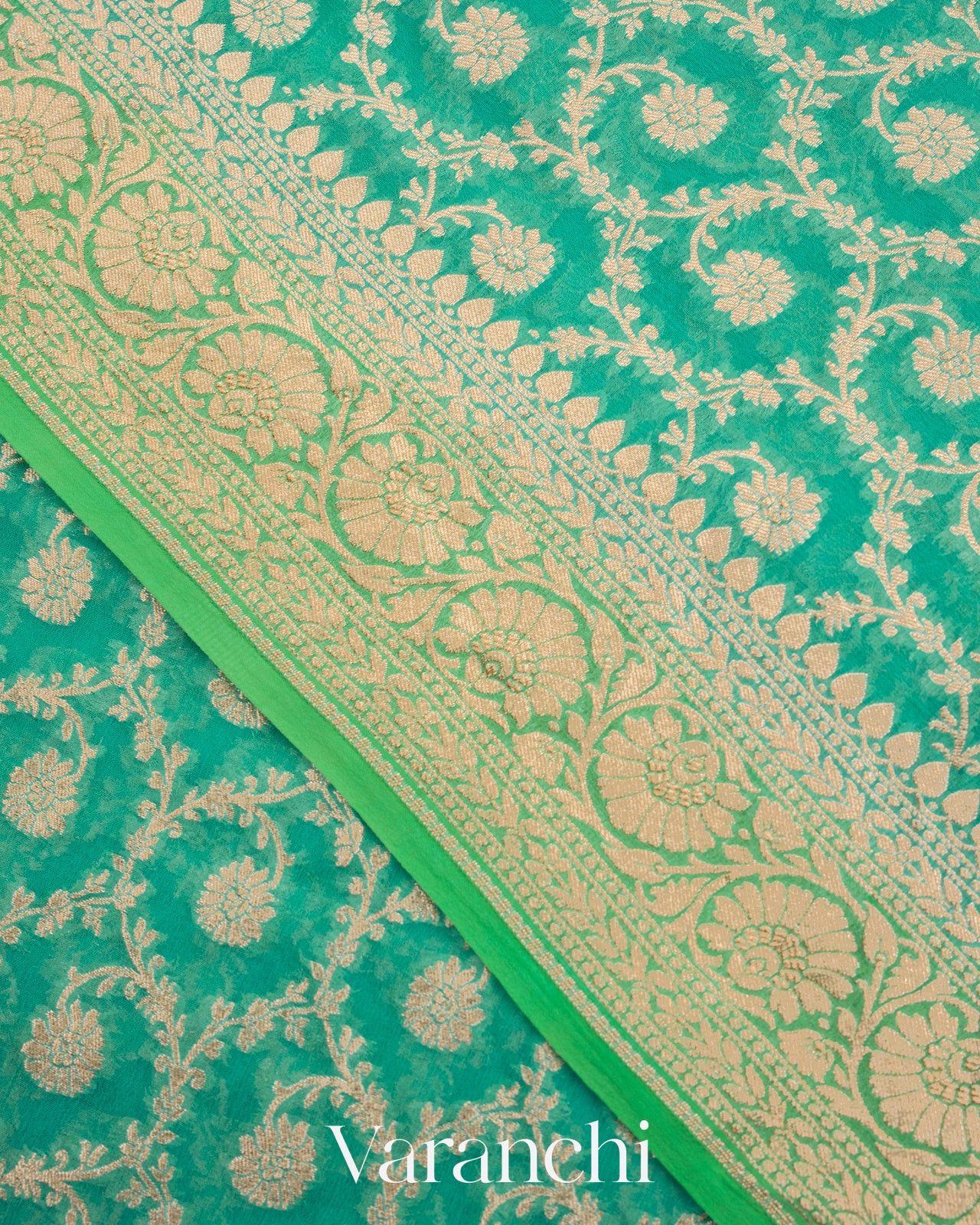 Aqua Green Pure Georgette Silk Handloom Saree
