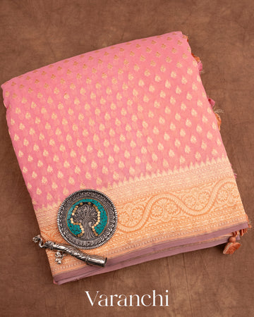 Pastel Pink Pure Georgette Silk Handloom Saree