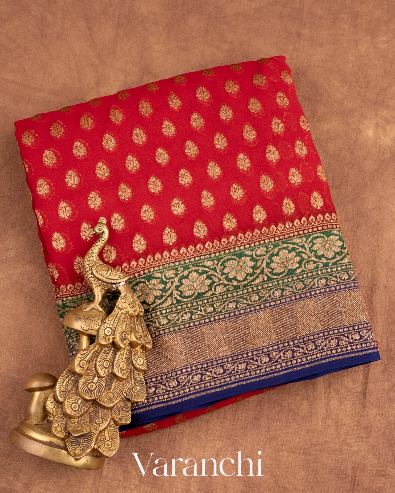 Red Pure Georgette Silk Handloom Saree