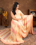 Baby Pink Tricolour Pure Khaddi Georgette Silk Handloom Saree