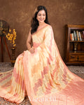 Baby Pink Tricolour Pure Khaddi Georgette Silk Handloom Saree