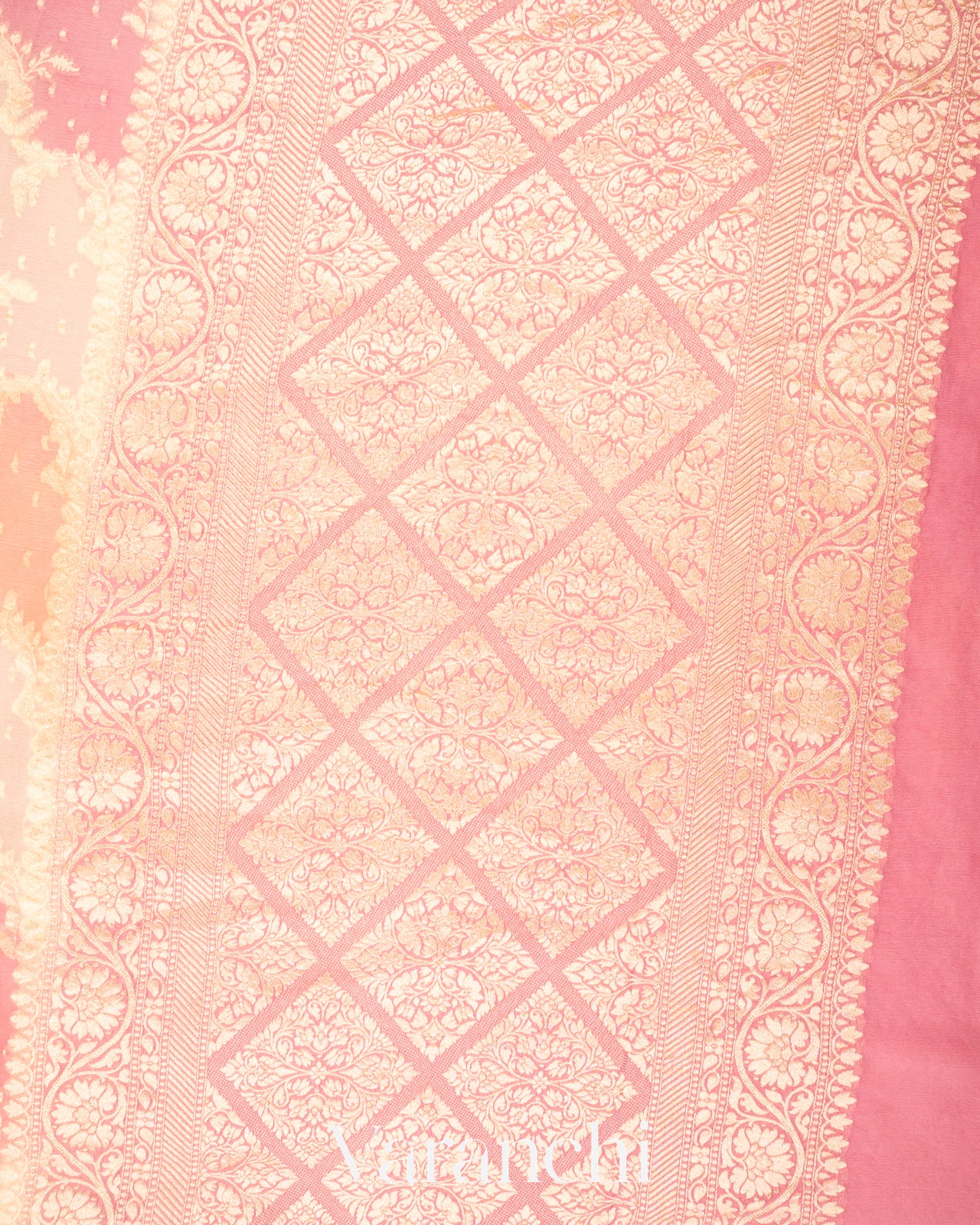 Baby Pink Tricolour Pure Khaddi Georgette Silk Handloom Saree