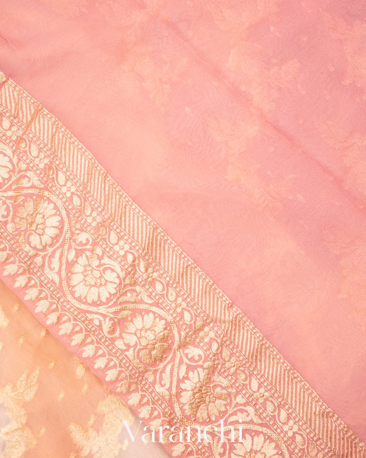 Baby Pink Tricolour Pure Khaddi Georgette Silk Handloom Saree