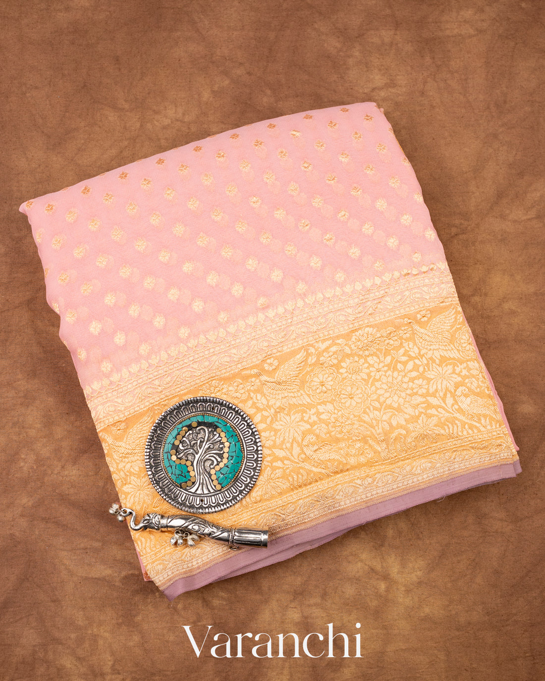 Baby Pink Pure Khaddi Georgette Silk Saree 