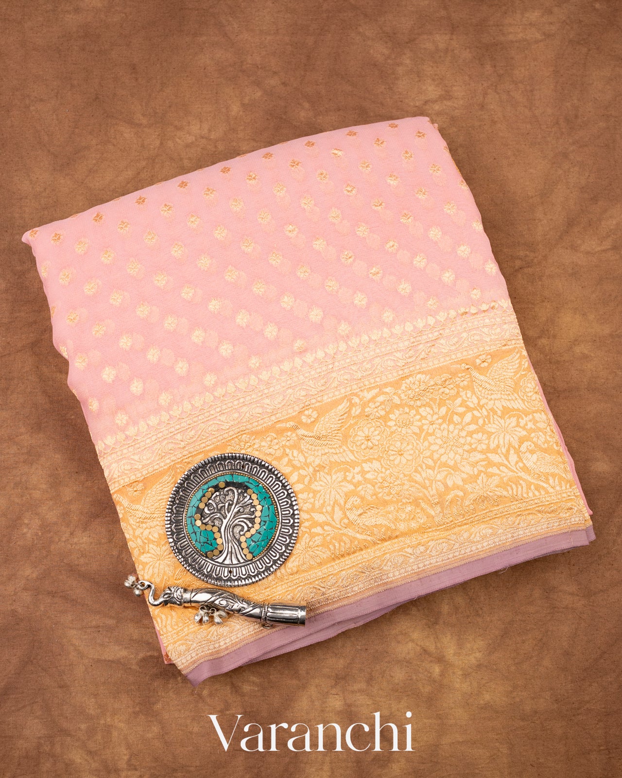 Baby Pink Pure Khaddi Georgette Silk Saree 