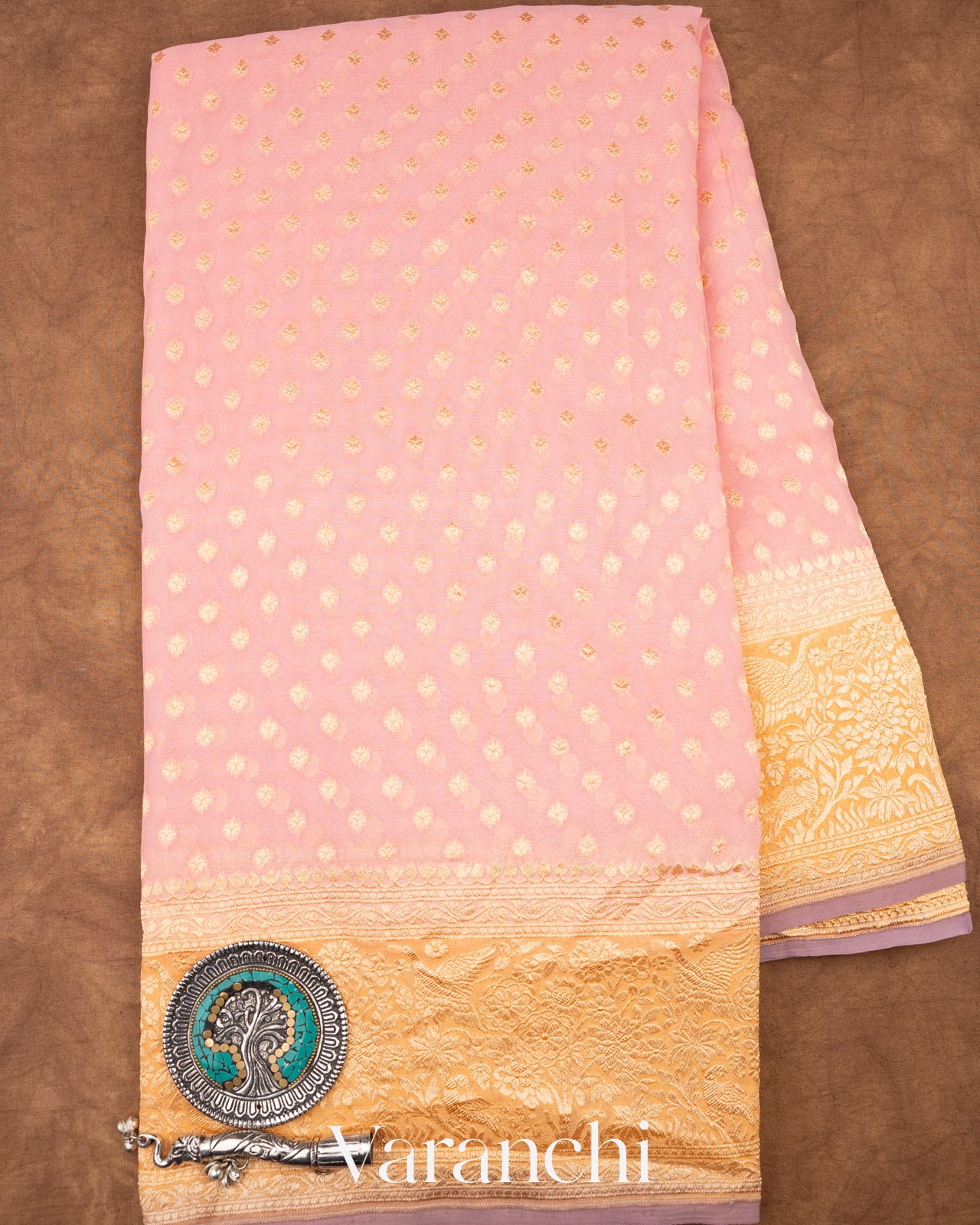 Baby Pink Pure Khaddi Georgette Silk Saree 