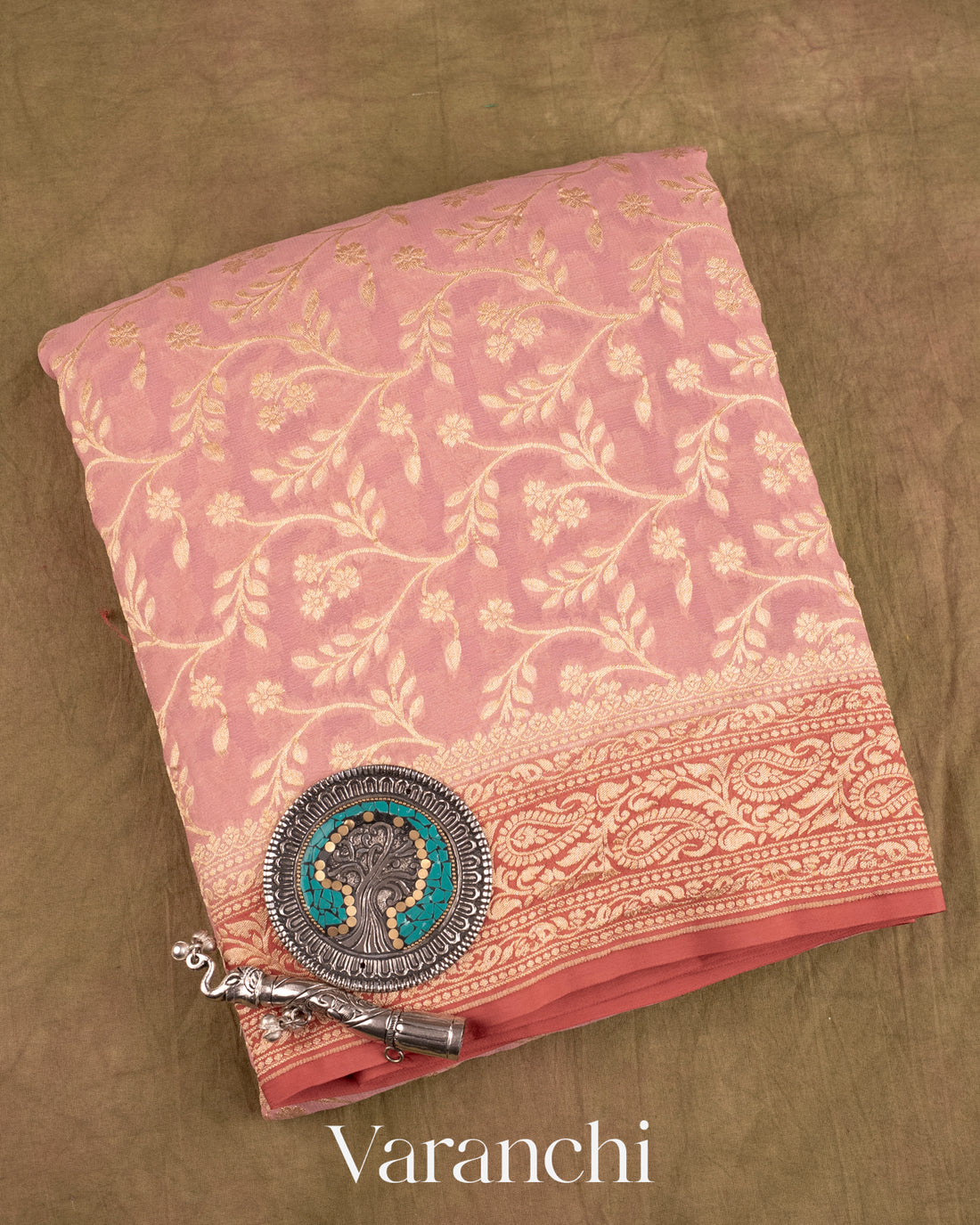 Baby Pink Pure Georgette Silk Handloom Saree