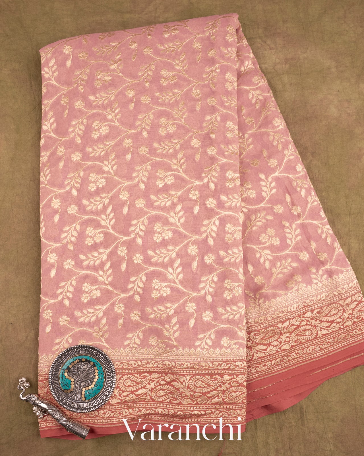 Baby Pink Pure Georgette Silk Handloom Saree