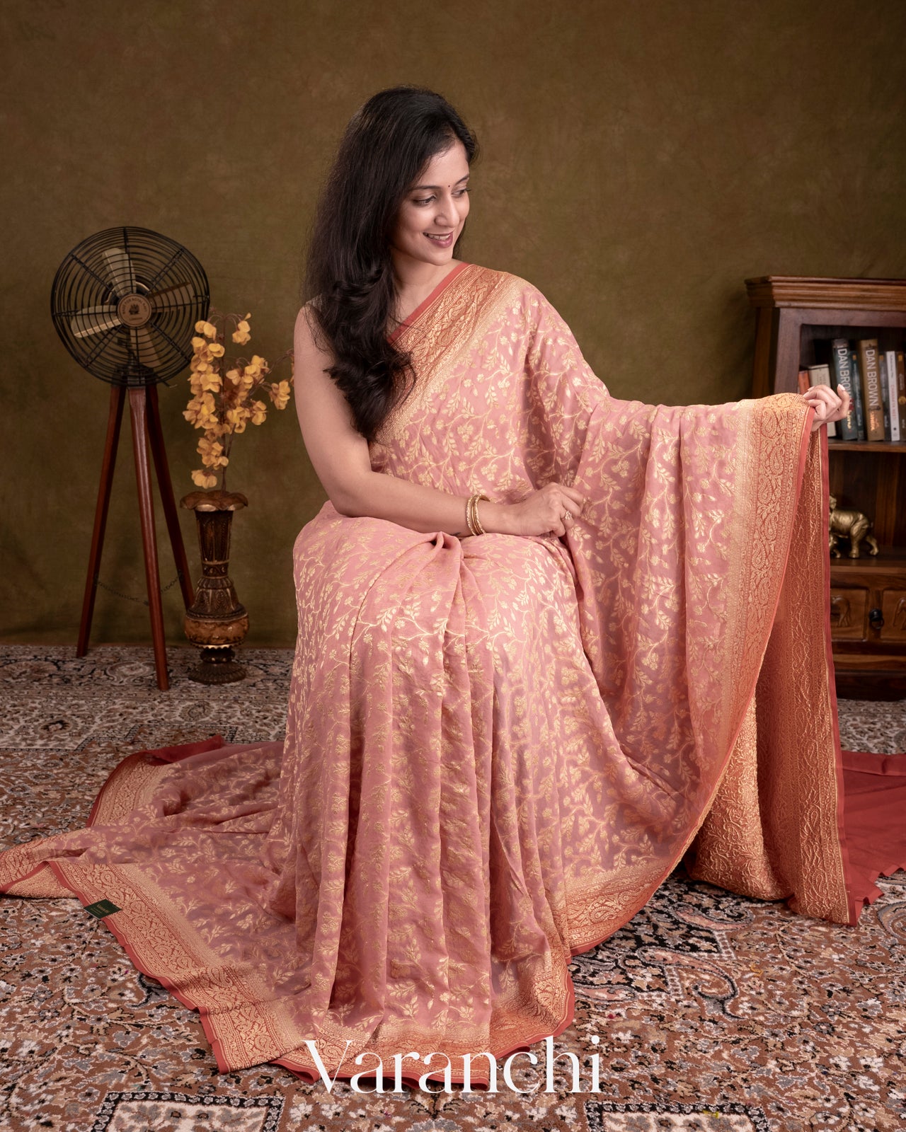Baby Pink Pure Georgette Silk Handloom Saree