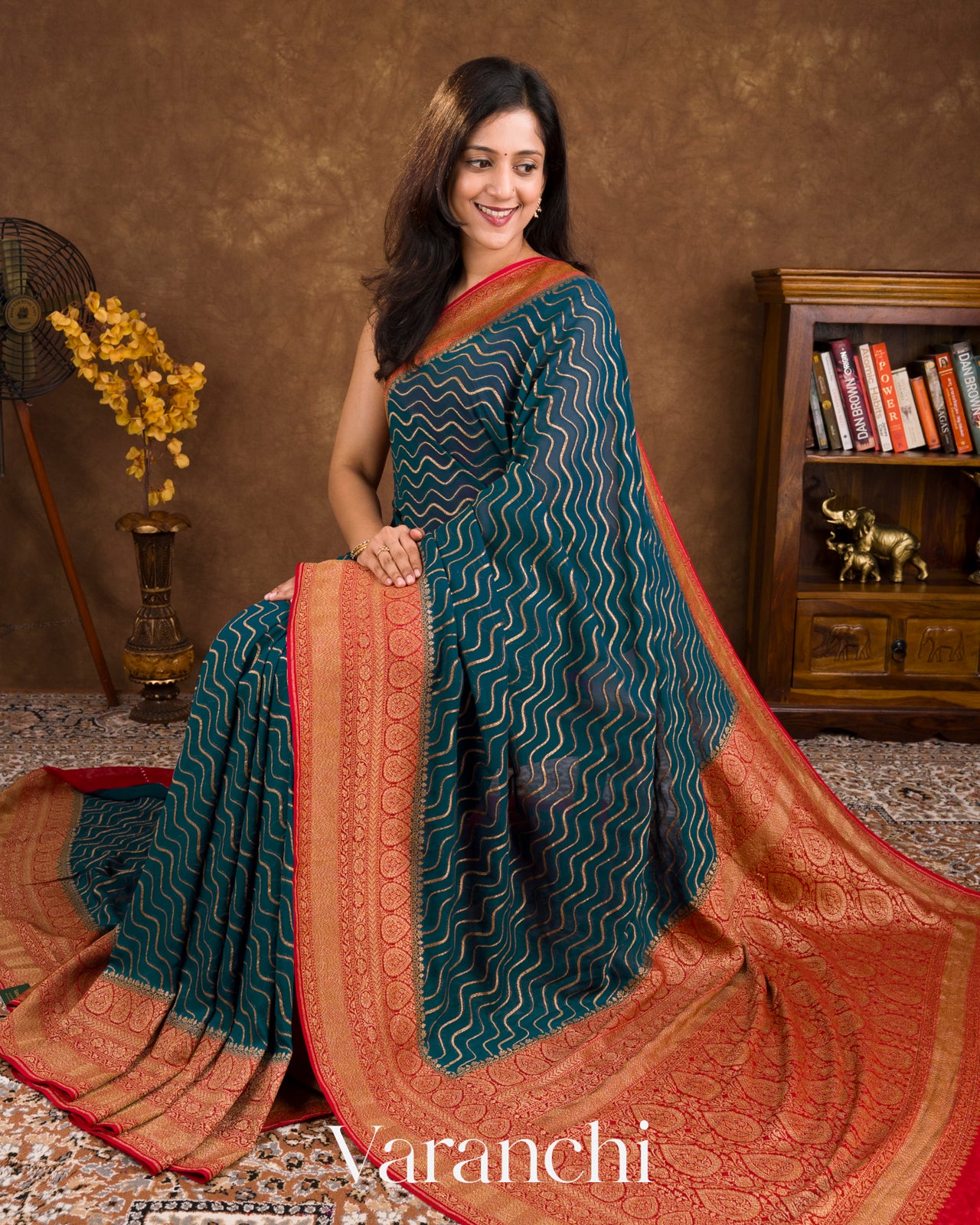 Ink Blue Pure Georgette Silk Handloom Saree