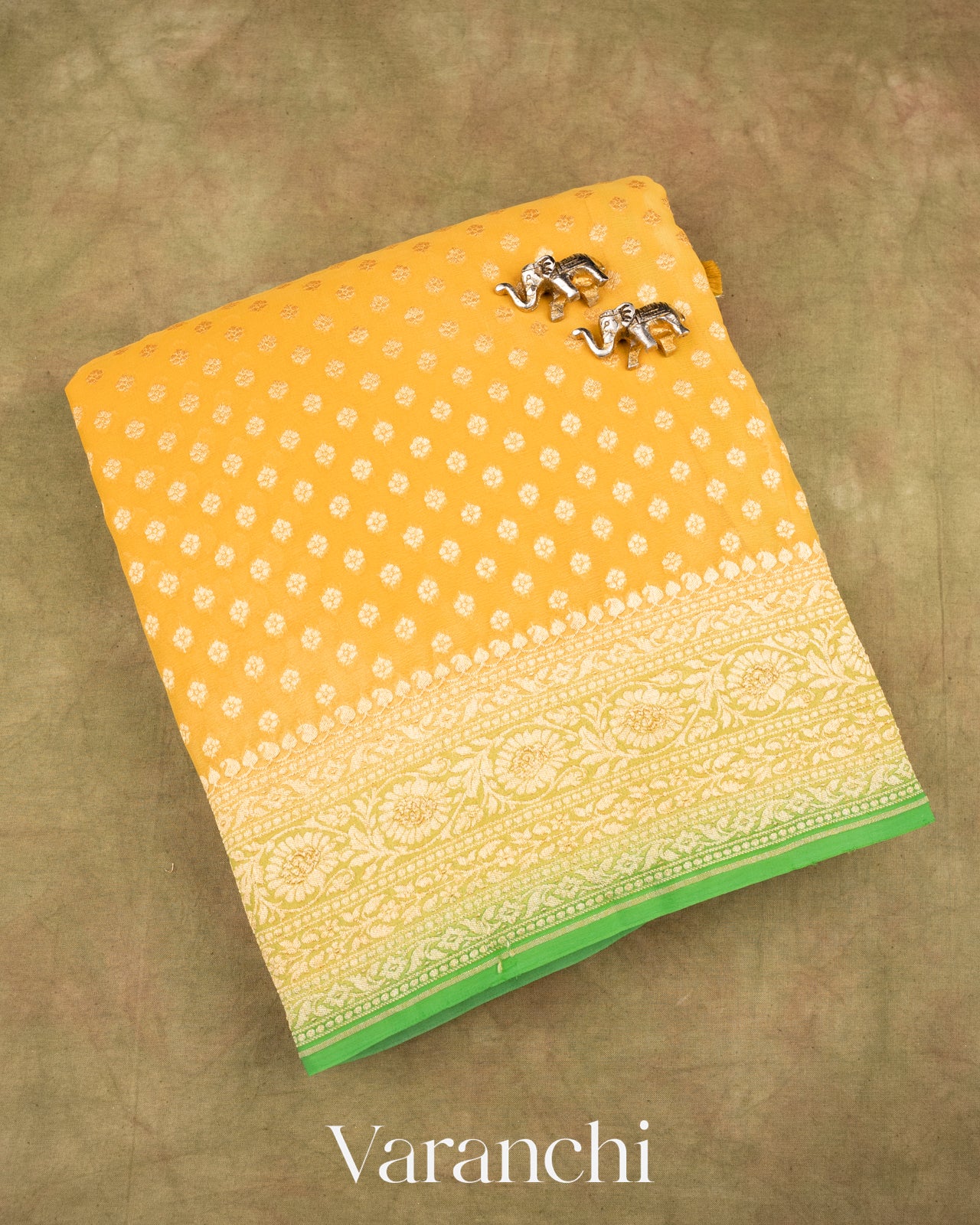 Lemon Yellow Pure Khaddi Georgette Silk Saree