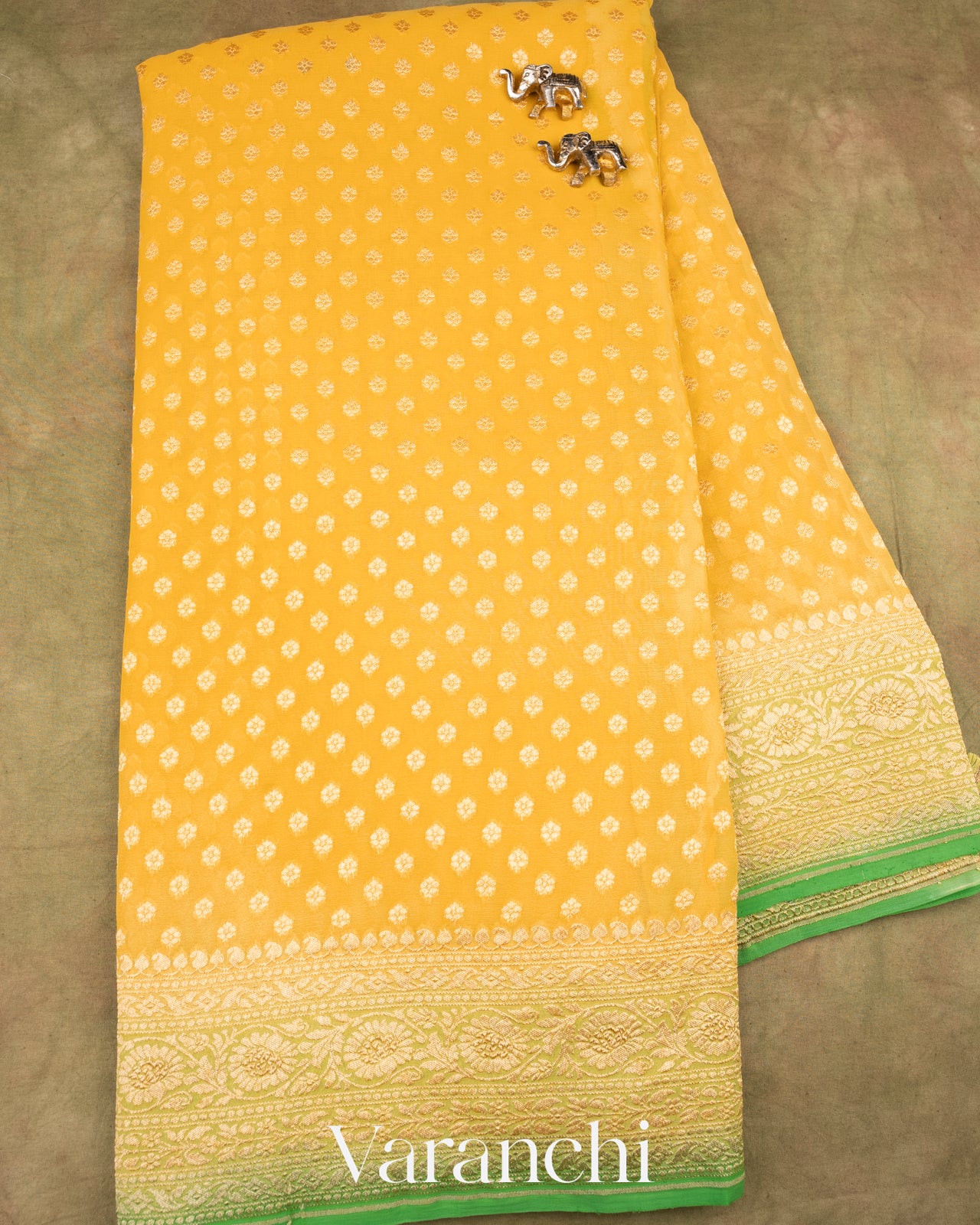 Lemon Yellow Pure Khaddi Georgette Silk Saree