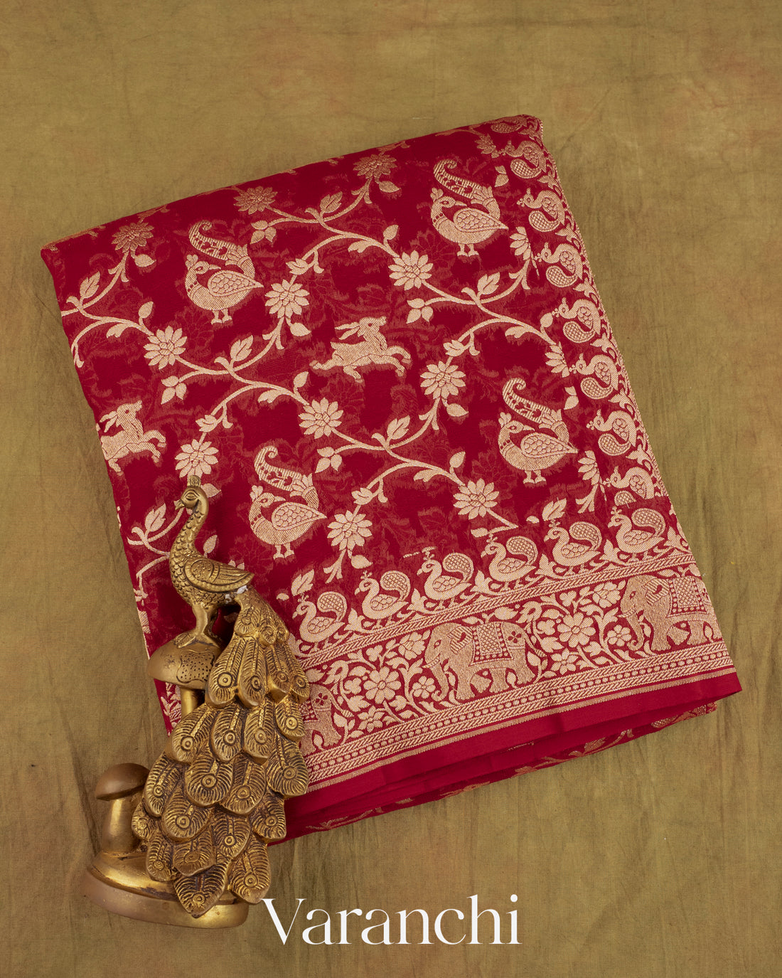 Deep Red Shikargah Pure Georgette Silk Saree
