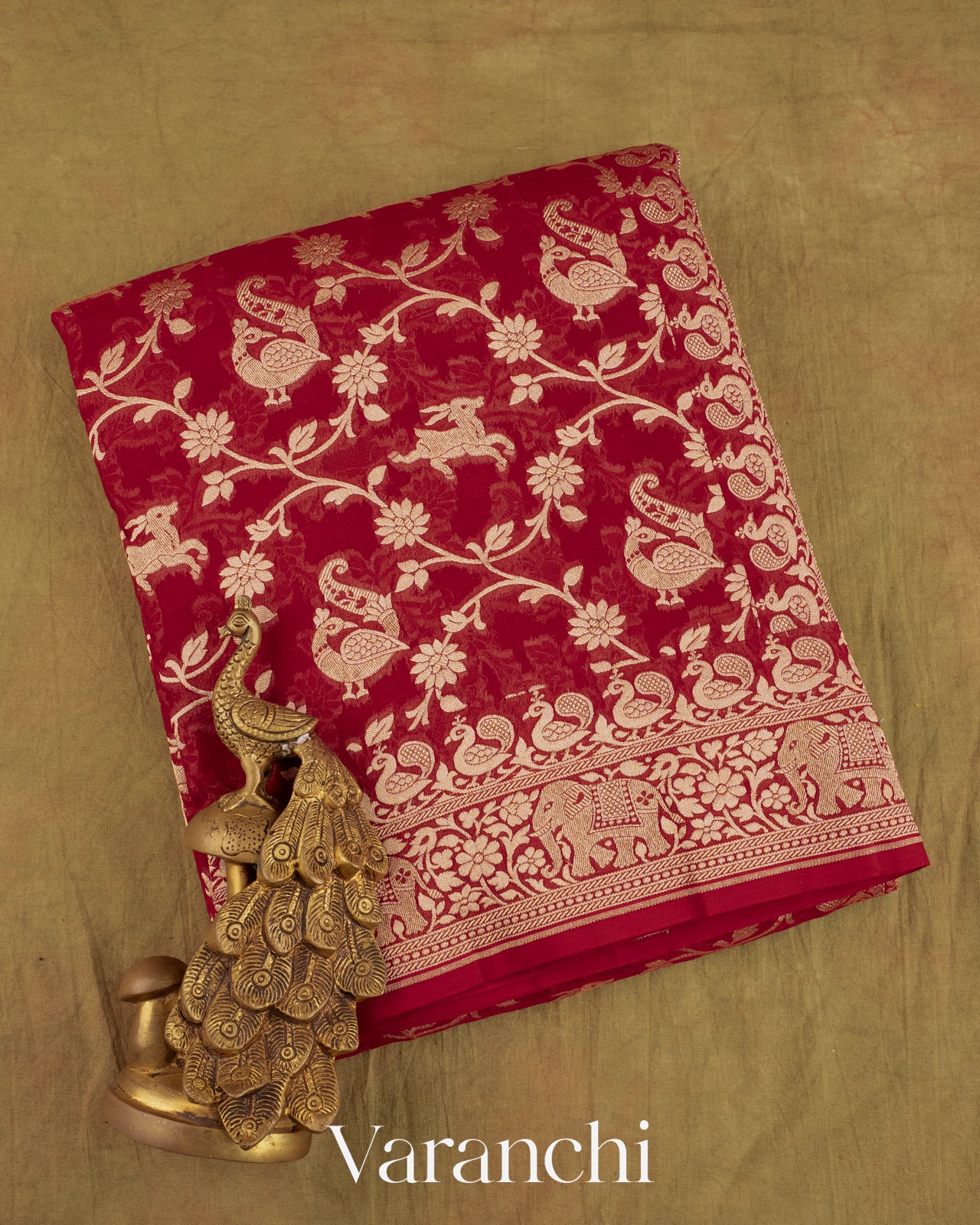 Deep Red Shikargah Pure Georgette Silk Saree