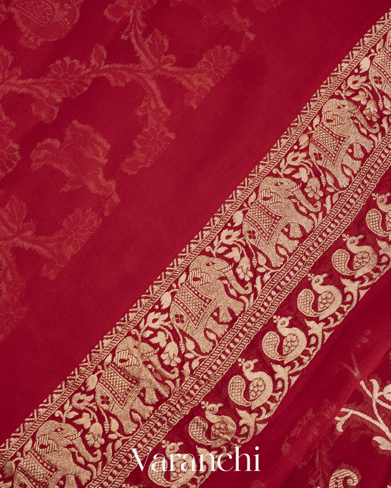 Deep Red Shikargah Pure Georgette Silk Saree