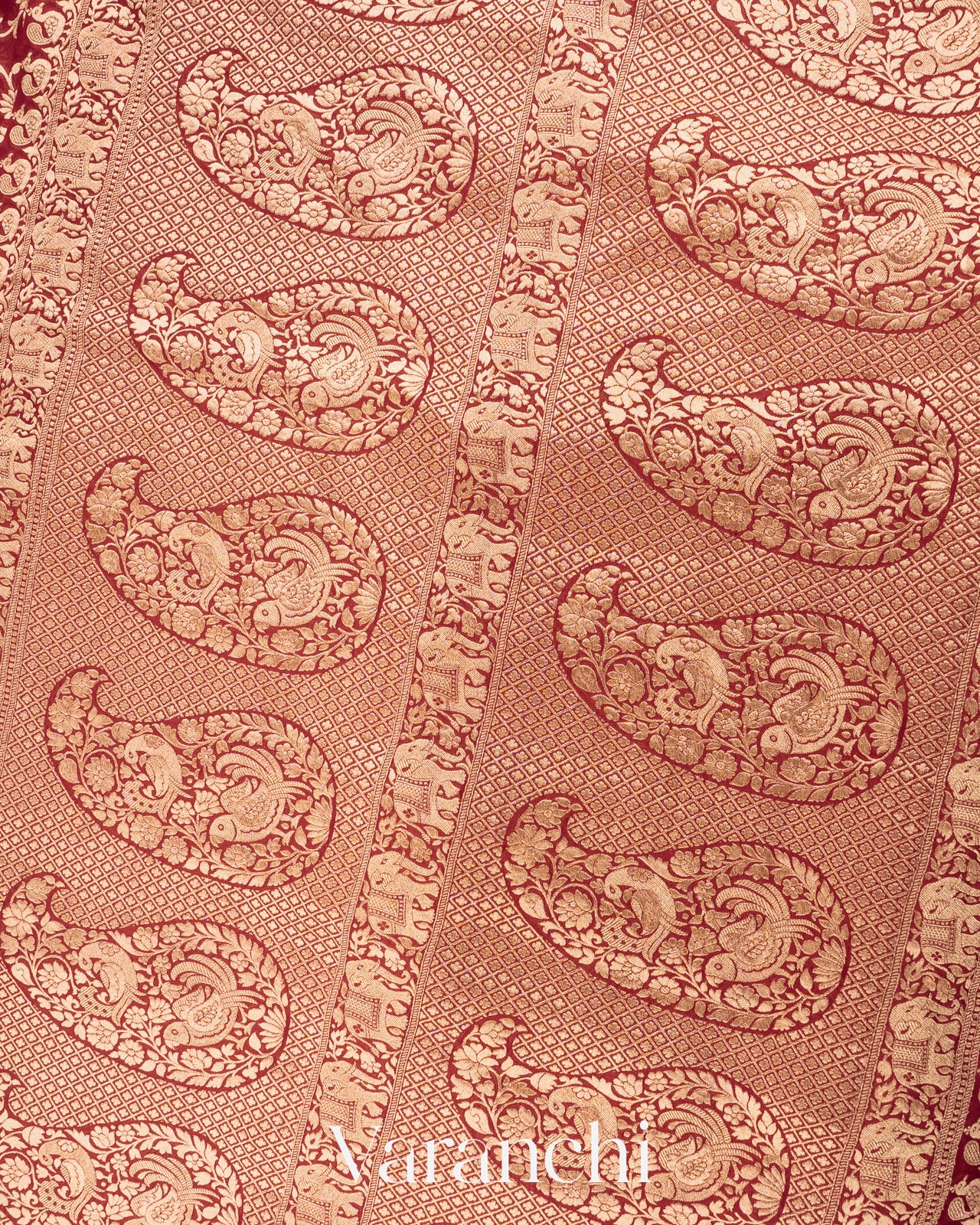 Deep Red Shikargah Pure Georgette Silk Saree