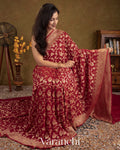 Deep Red Shikargah Pure Georgette Silk Saree