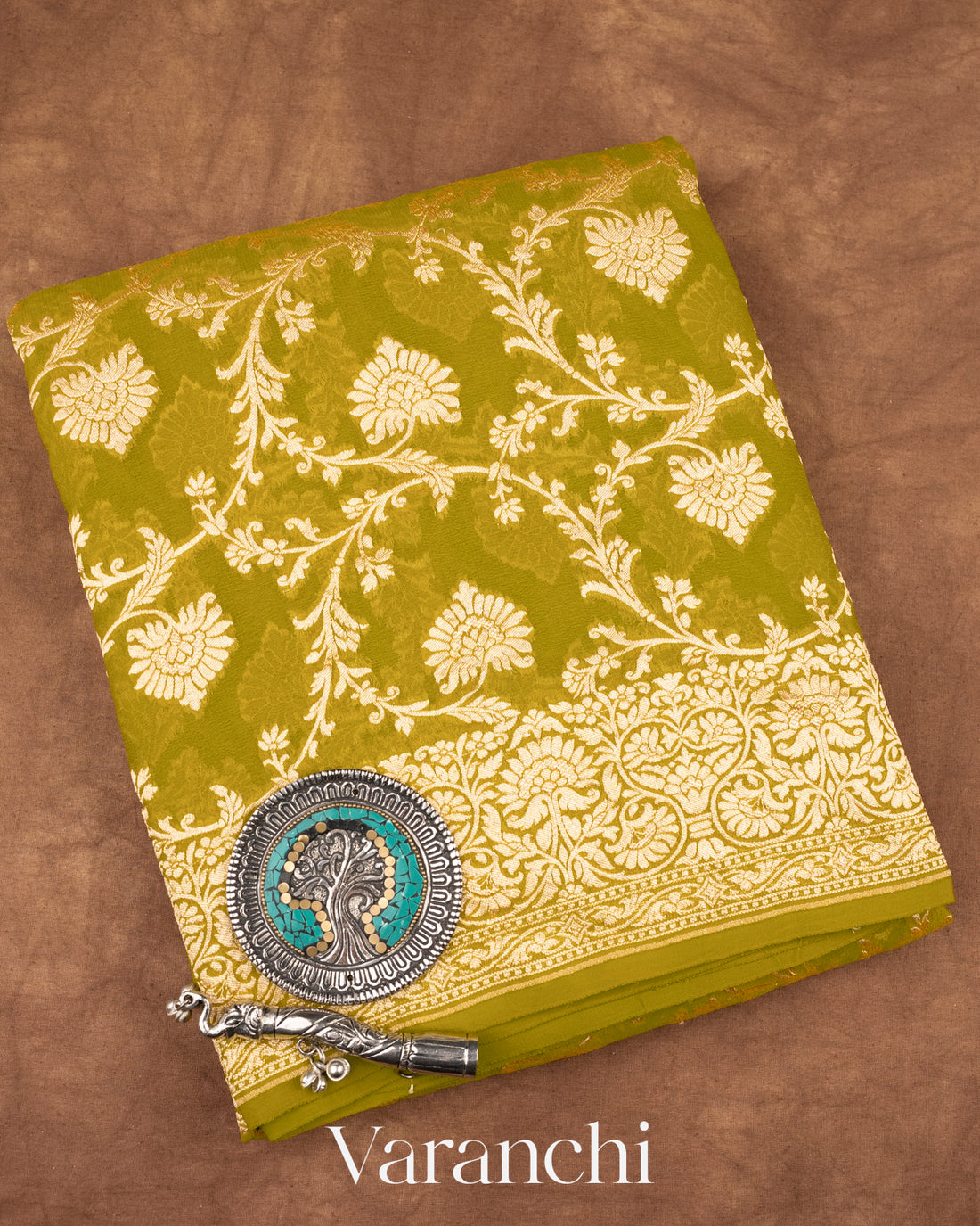Mehandi Green Pure Georgette Silk Saree