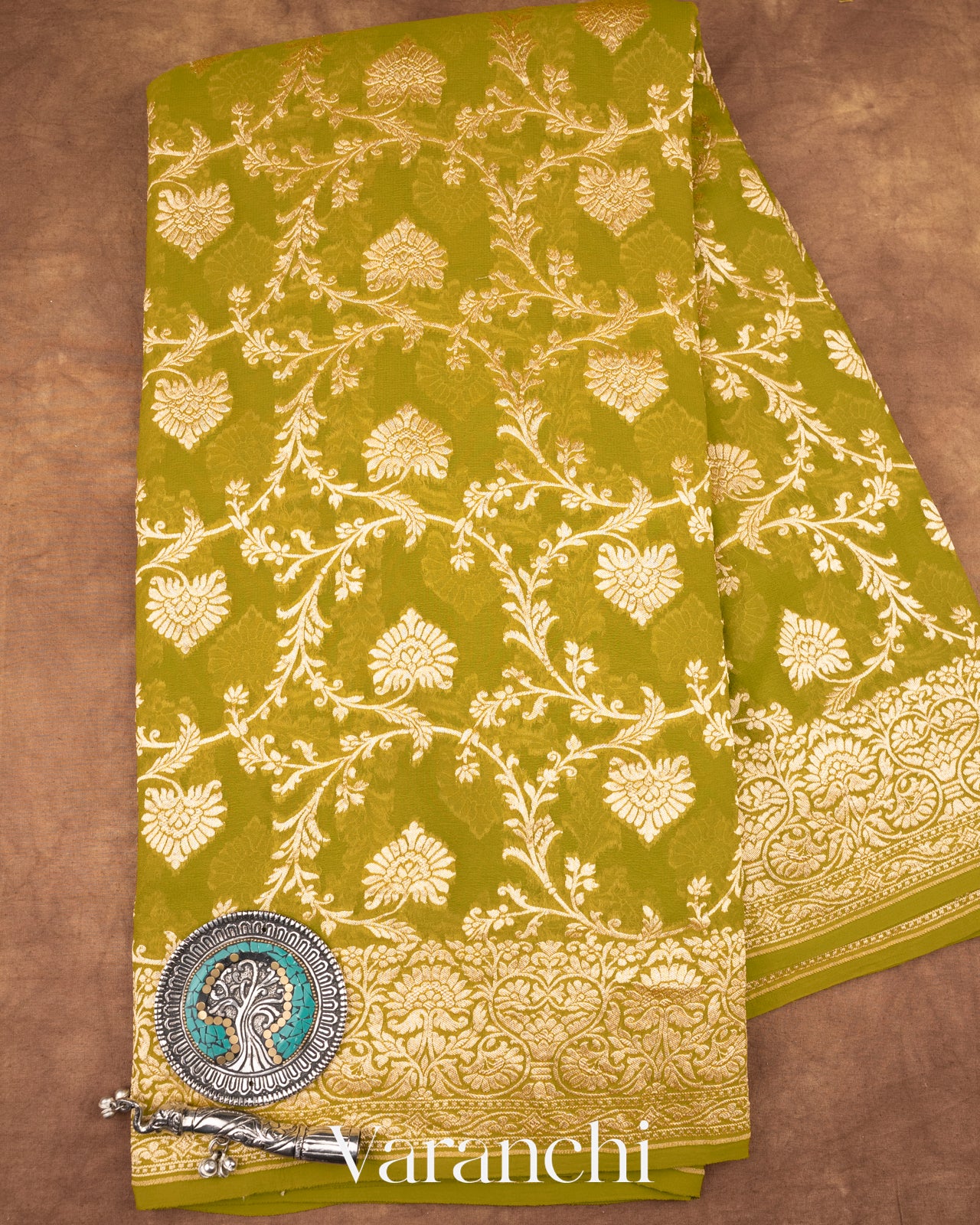 Mehandi Green Khaddi Georgette Silk Saree