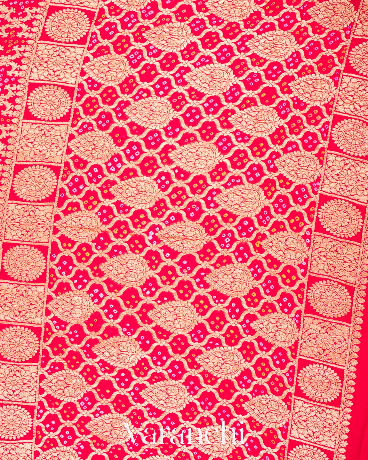 Red and Rani Pink Rangkaat Pure Khaddi Georgette Silk Saree