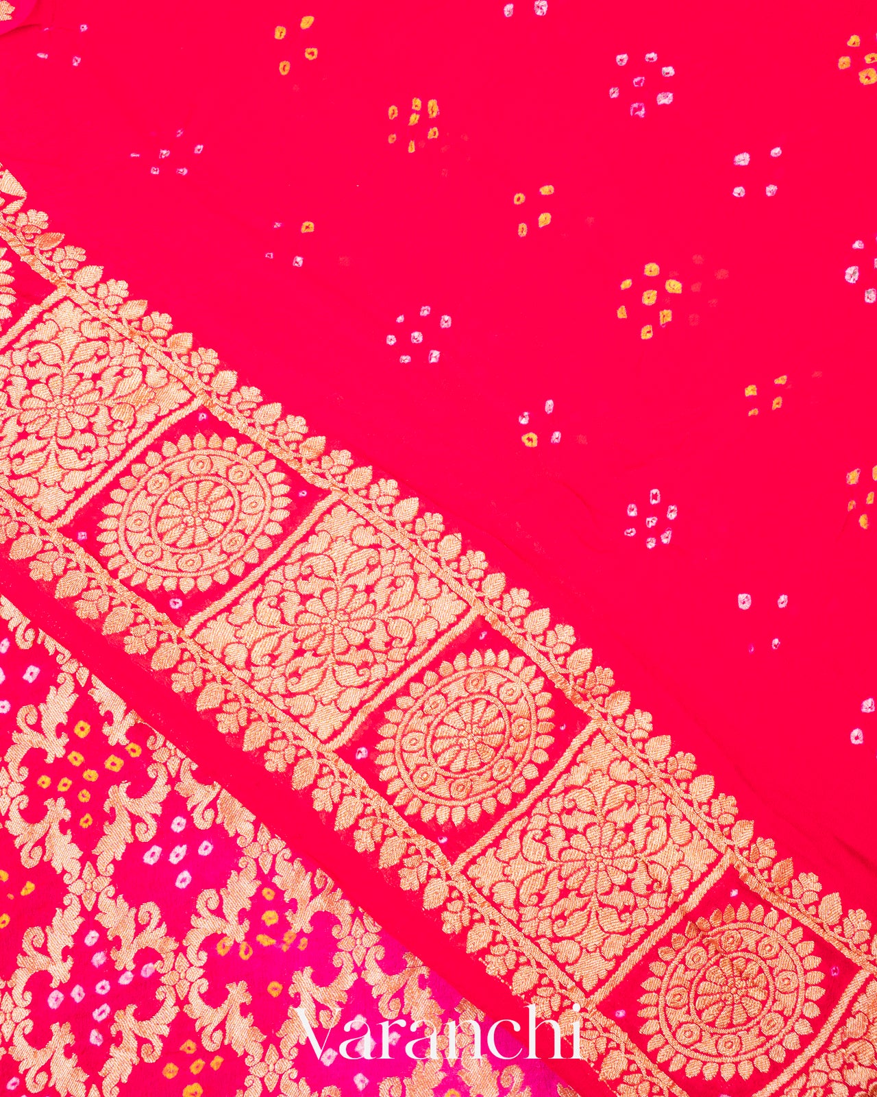Red and Rani Pink Rangkaat Pure Khaddi Georgette Silk Saree