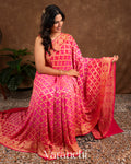 Red and Rani Pink Rangkaat Pure Khaddi Georgette Silk Saree