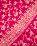 Rani Pink Shikargah Pure Georgette Silk Saree